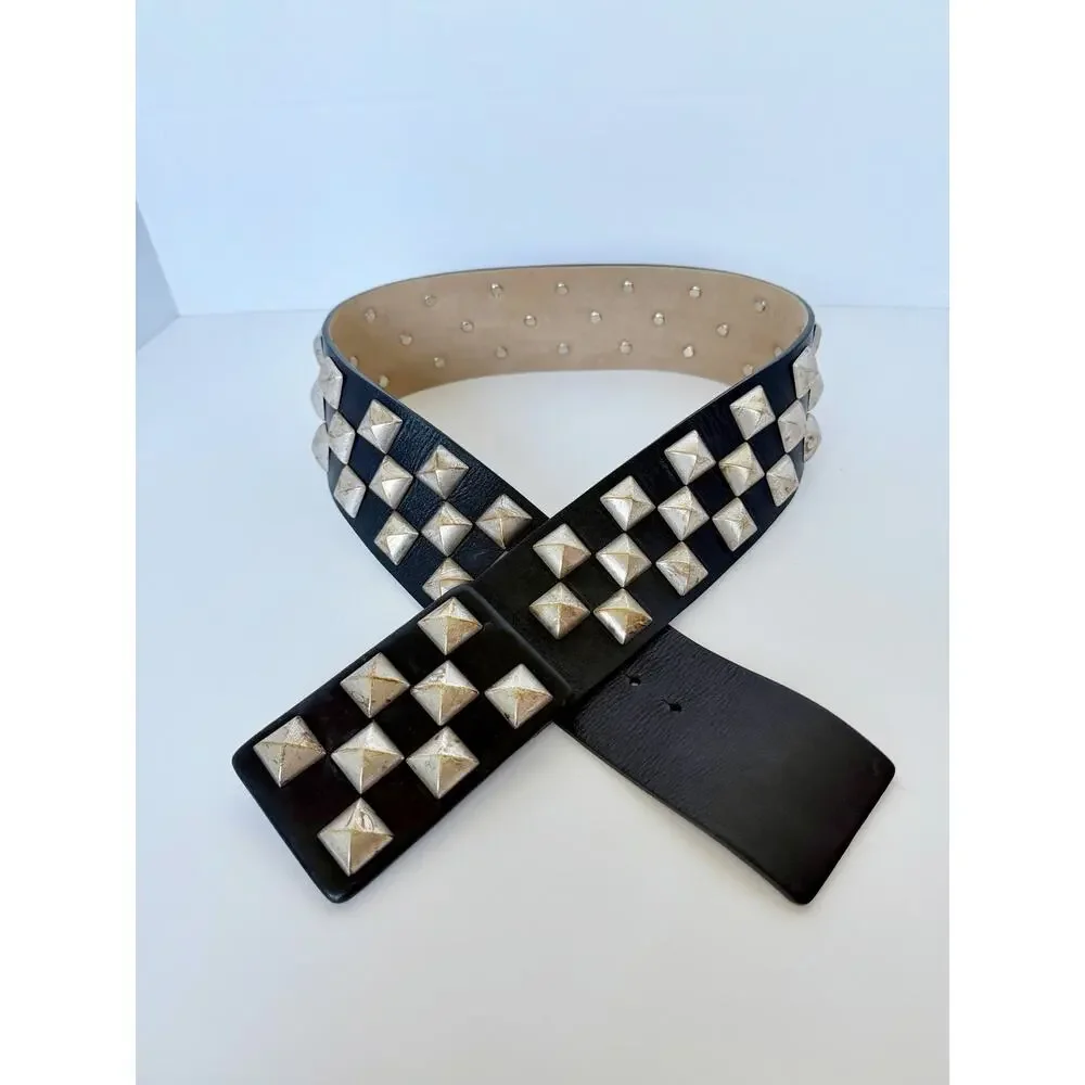 Streets Ahead Studded Leather Roger Belt Black Silver Small